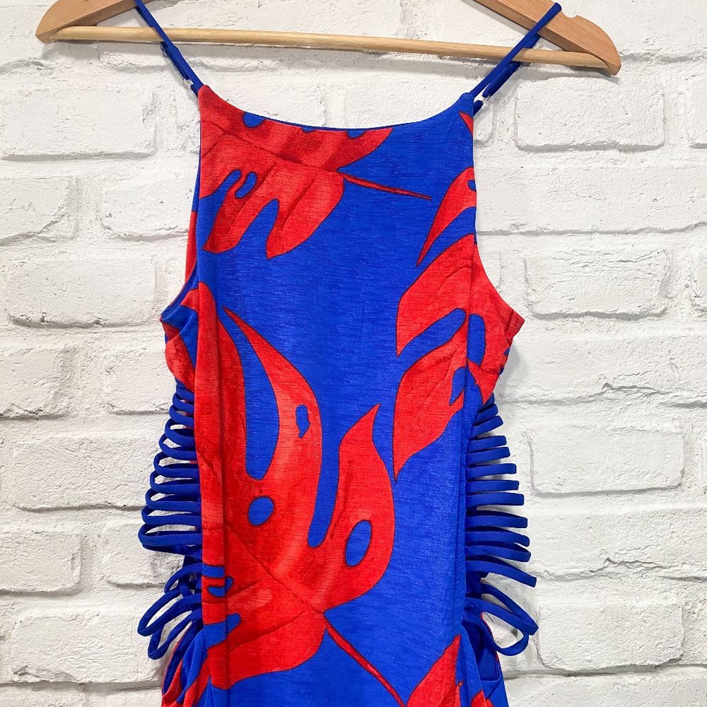 Tropical Maxi Dress | Red and Blue Formal Dress Cut-out (Small)